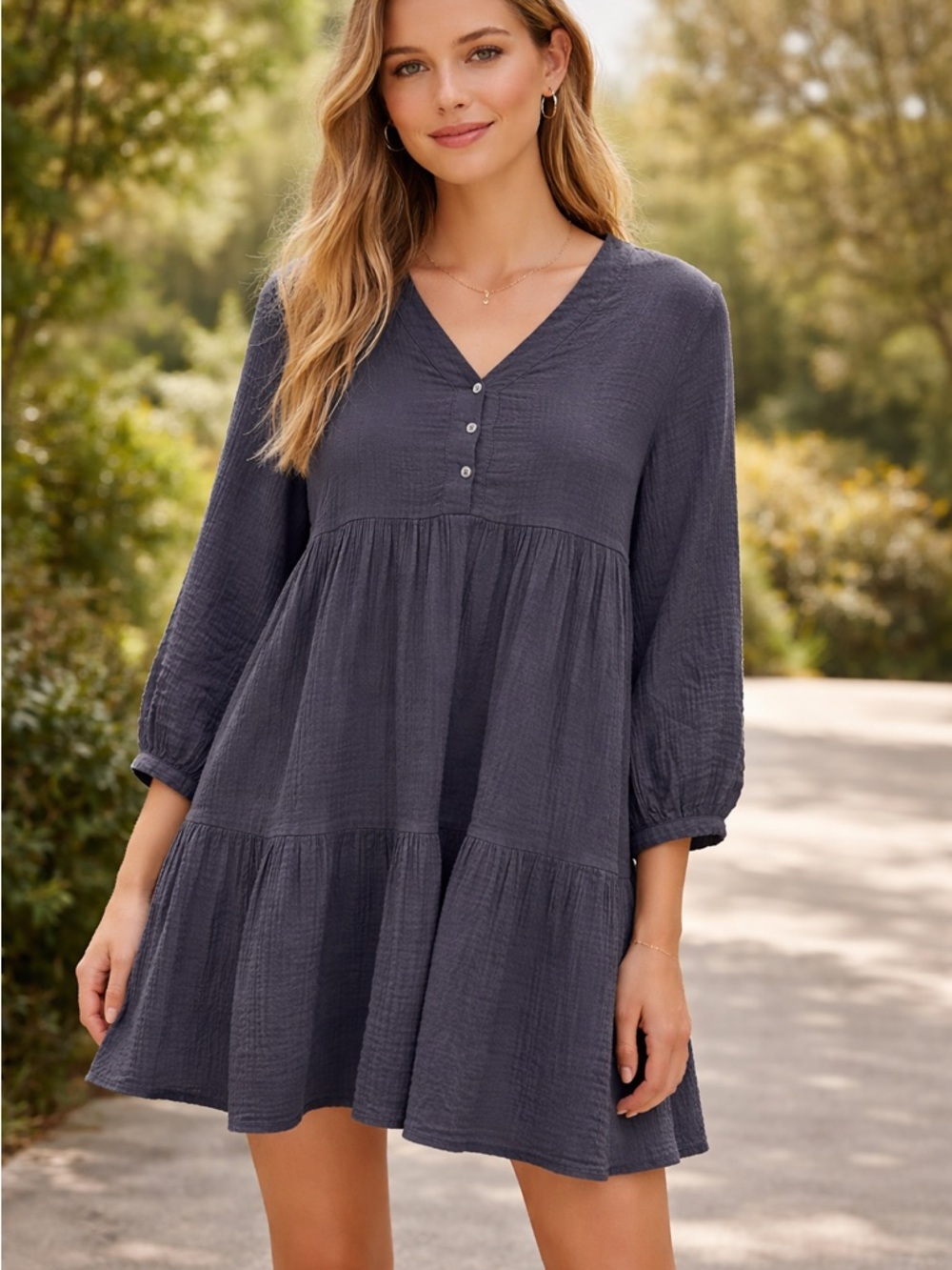 Madewell Charcoal Gray Tiered Cotton Tunic Dress, Size 2